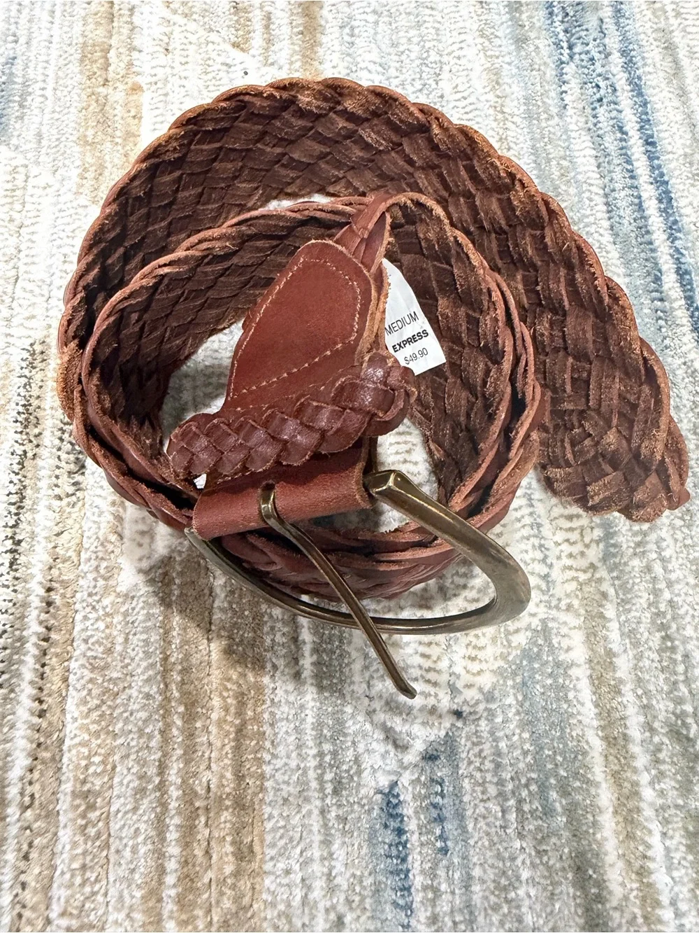 Express Braided Leather Belt in Brown with Brass Buckle